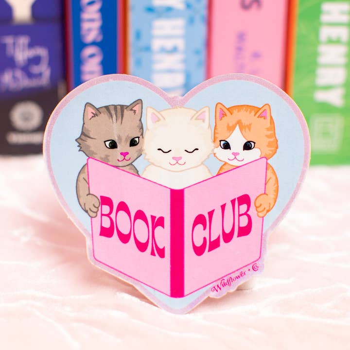Cat Book Club Sticker for wholesale by Wildflower + Co.