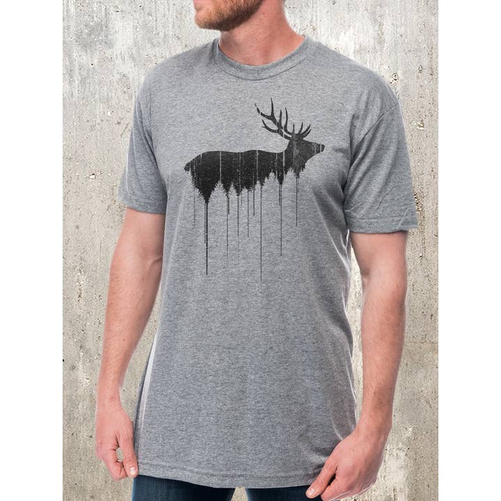 T-shirt da uomo/unisex Elk Above Tree Line per la vendita all'ingrosso da parte di Black Lantern