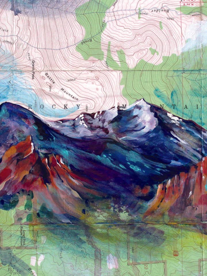 Lámina artística con mapa de Pikes Peak, El jardín de los dioses para venta al por mayor de Hannah Wilson Art