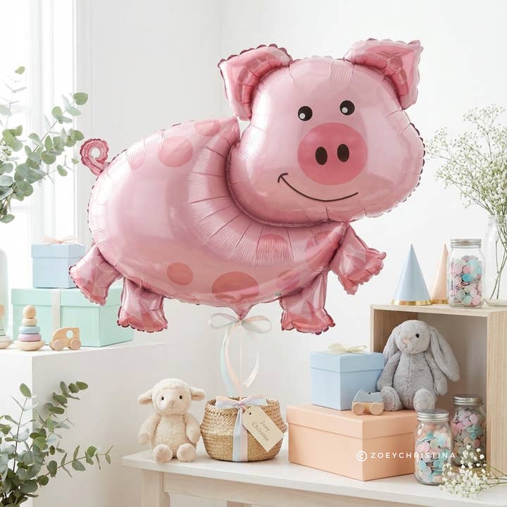 Pink Pig Foil Balloon – Farm Animal Birthday & Barnyard for wholesale by Zoey Christina