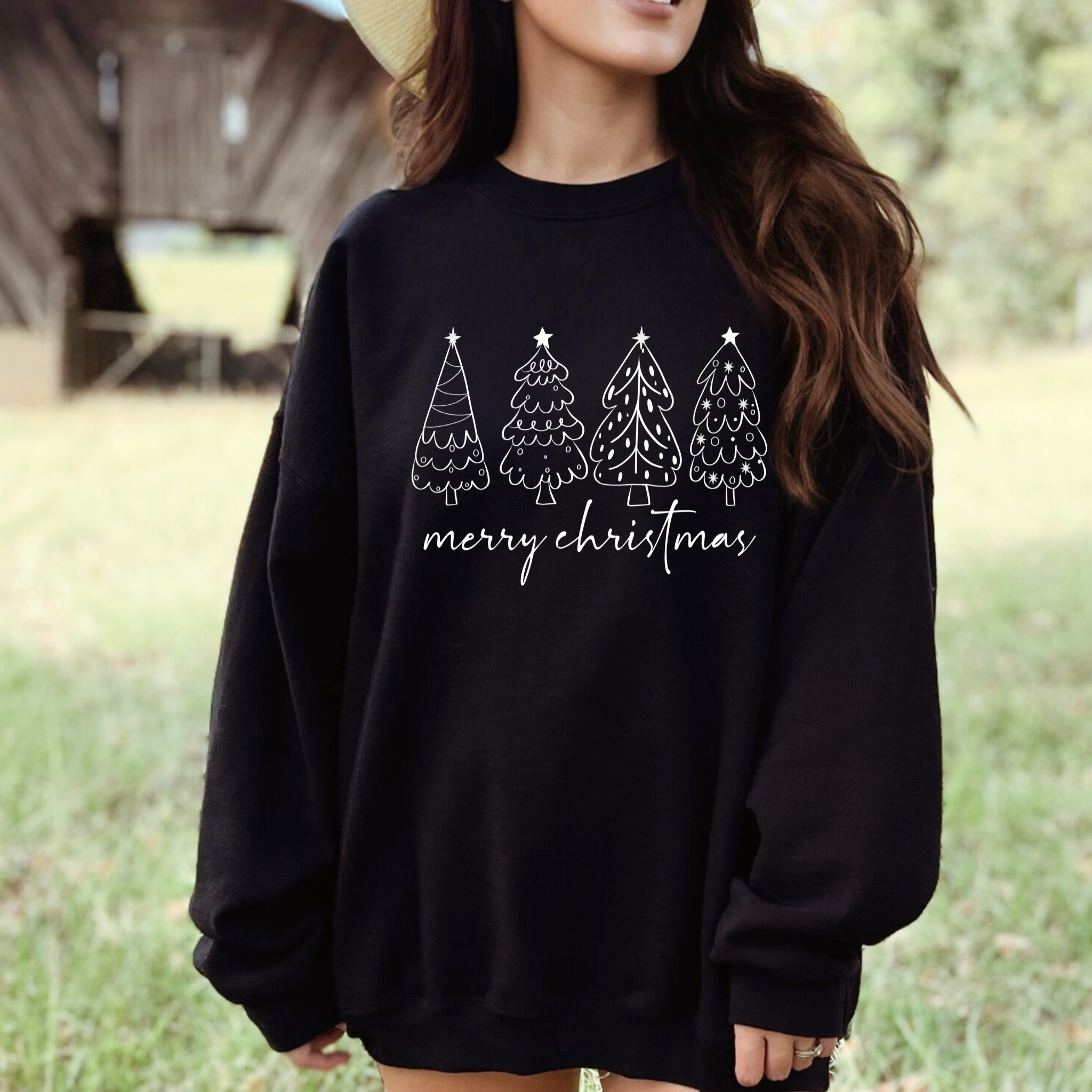 TEELUX - Vendita all'ingrosso Decalcomania a sublimazione - (Bluza non inclusa) Buon Natale con Alberi Bianchi - Stampa serigrafica Transfer0