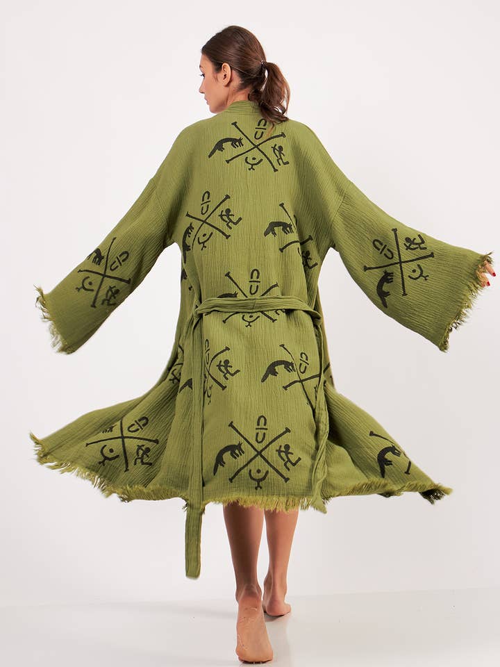 Bata kimono de algodón orgánico con patrón primitivo turco para venta al por mayor de Yaz Concepts
