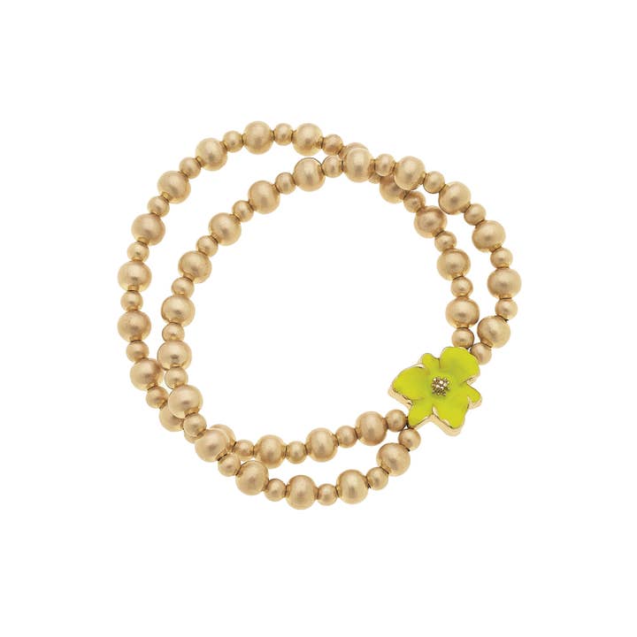 Canvas Style - Wholesale Armband met kralen - Valentina 2-rijen emaille bloem & kraal stretch armband2