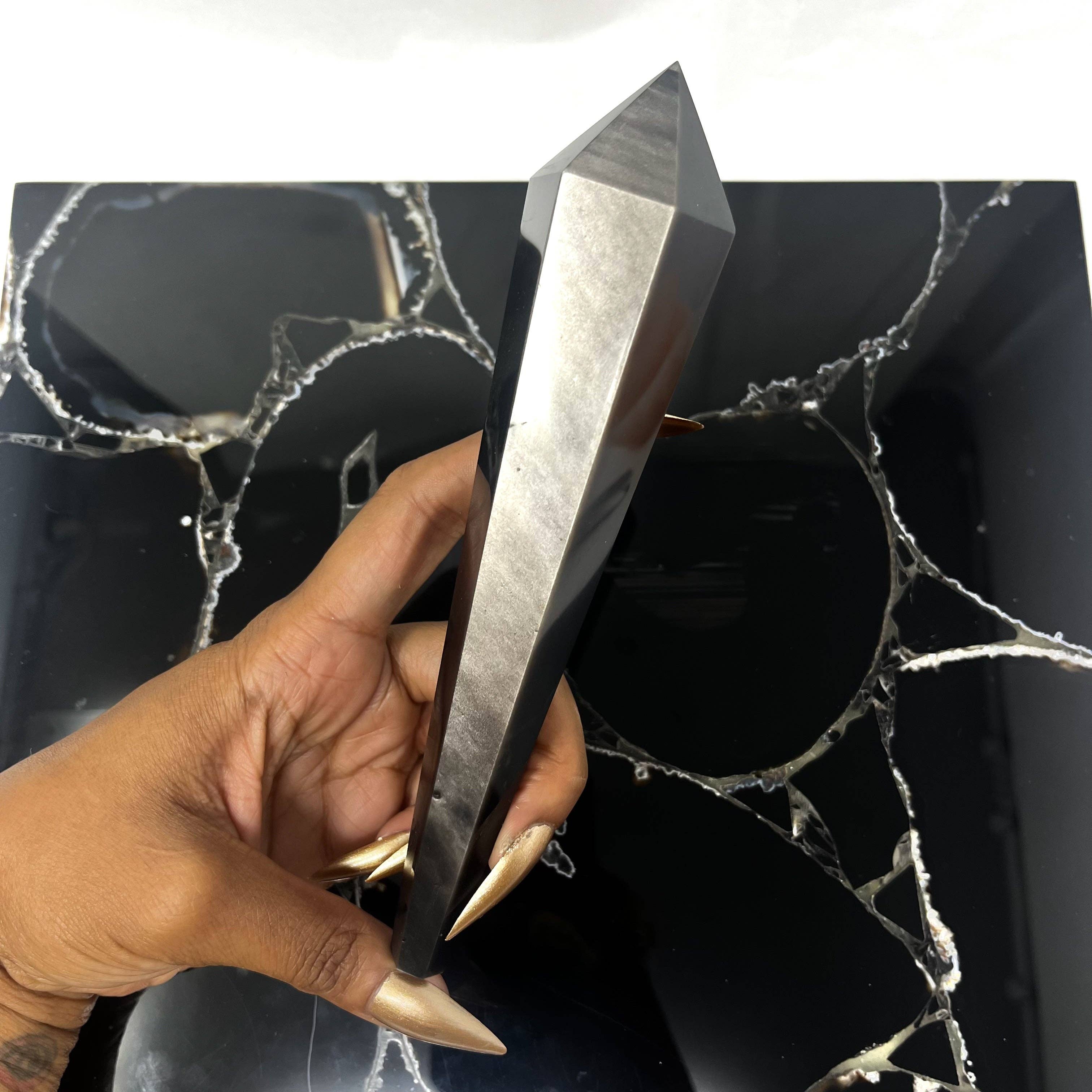 The Crystal Tabby - Wholesale Spiritual Stone/Crystal - Silver Sheen Obsidian Scepter2