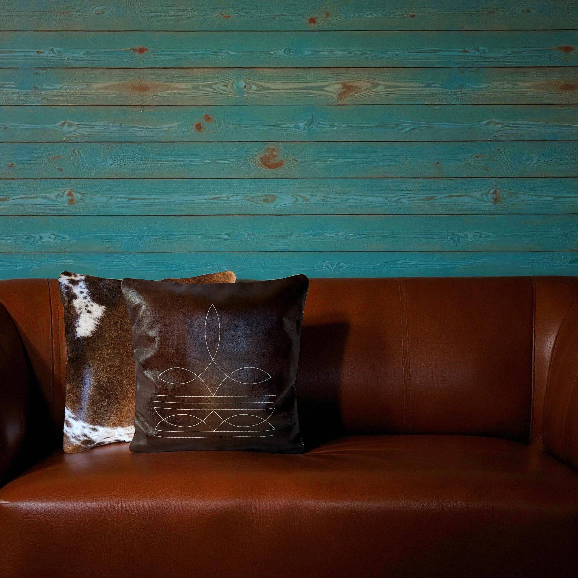 Ranch Junkie - Wholesale Throw Pillow Cover - 18x18 Genuine Leather Pillow Cover Rancho Boot Stitch Pillow Cover9