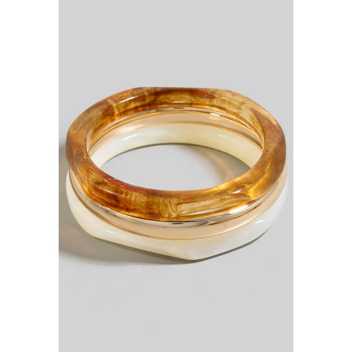 Metallic And Acetate Bangle Bracelet Set for wholesale by The Looks by Fame Accessories