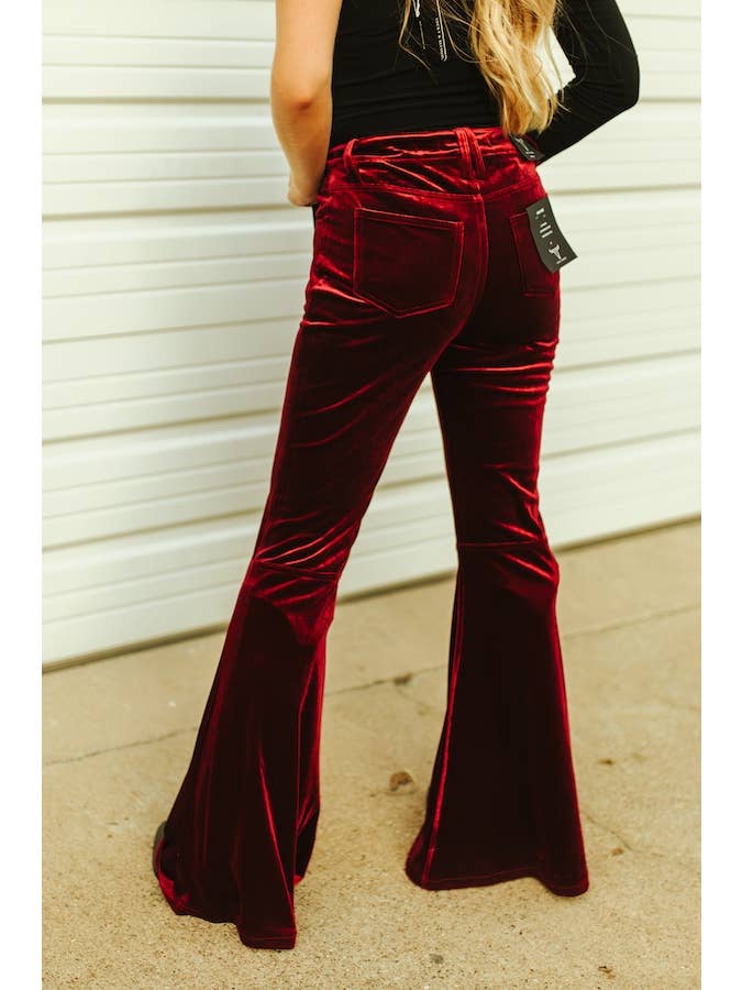 LUCKY & BLESSED - Wholesale Pants - Women's - Plus Size Wine Velvet Flare Pants
