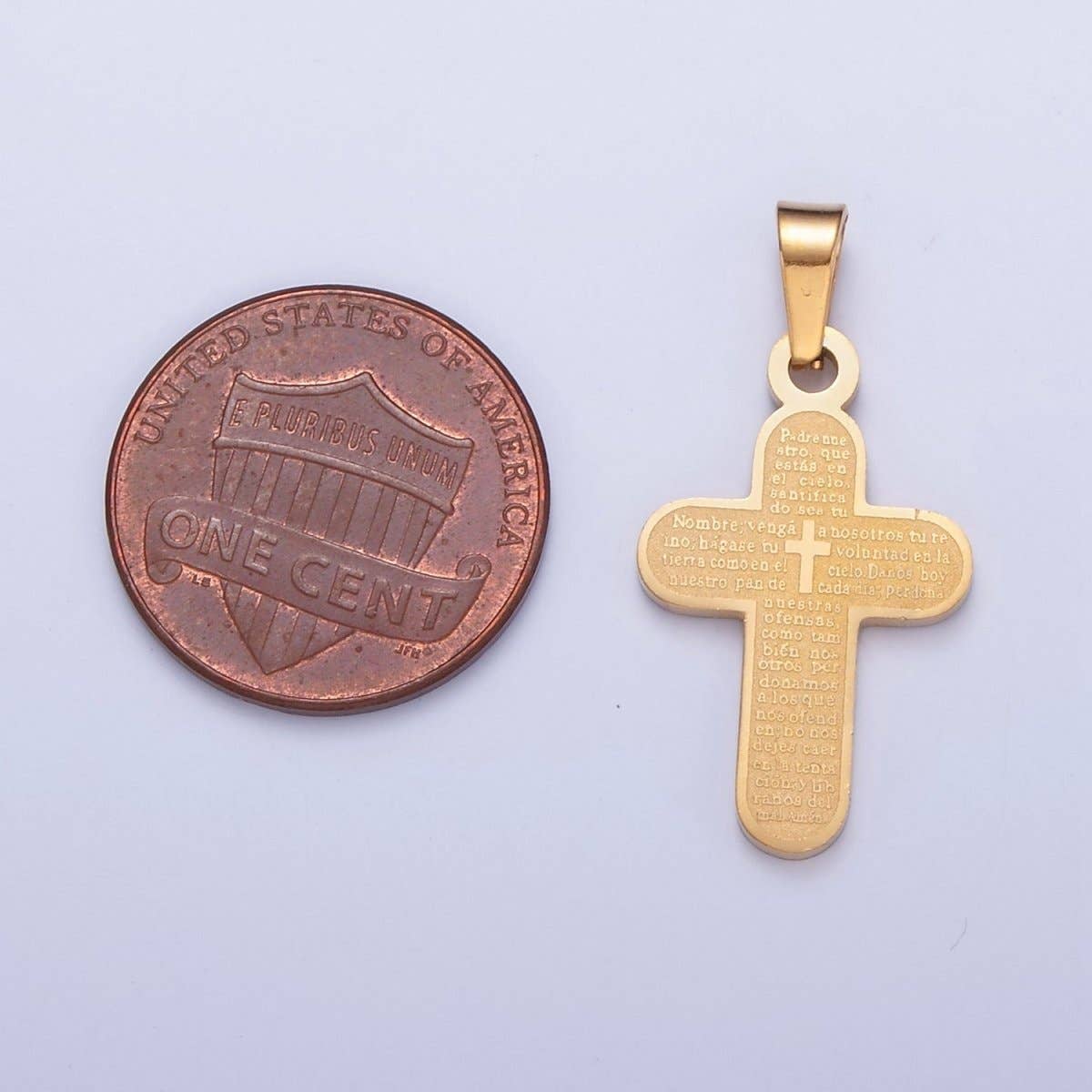 Aim Eternal - Wholesale Individual Charm/Pendant - Stainless Steel Religious Cross, The Lord's Prayer (in Spanish) Engraved, I-436 I-4372