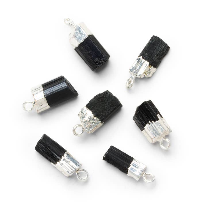 14x9mm Silver Leafed Black Tourmaline Natural Crystal Pendant for wholesale by The Bead Traders