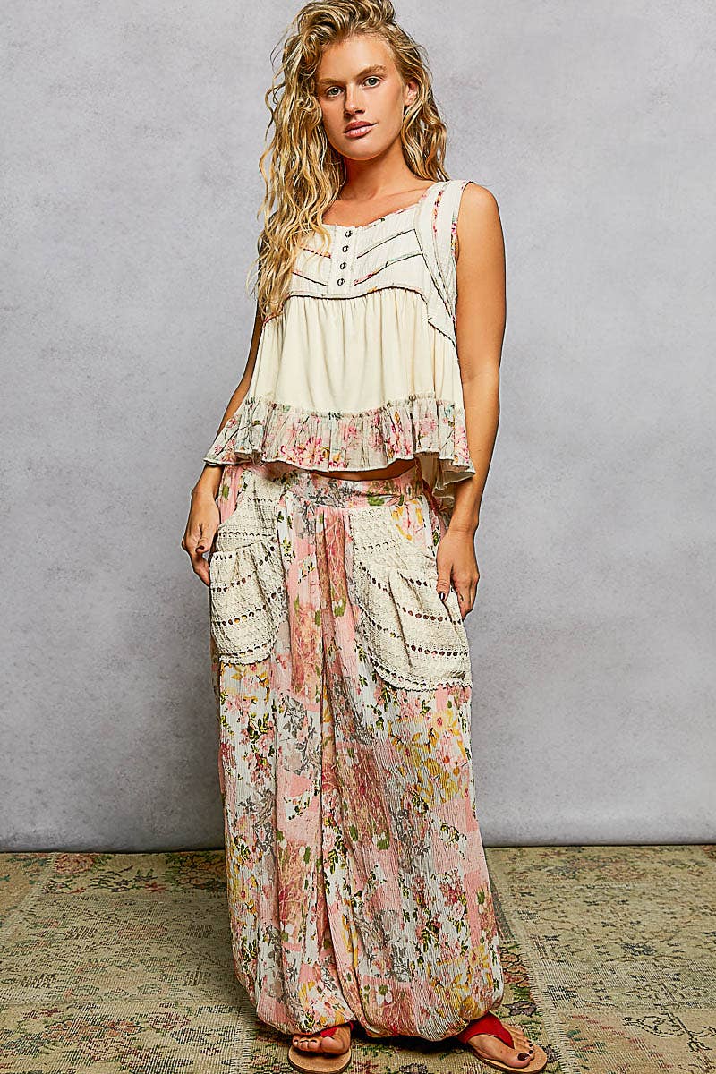 Pol Clothing - Wholesale Tank Top - Women's - Square Neck Soft POL Jersey Floral Trim Boho Tank Top24