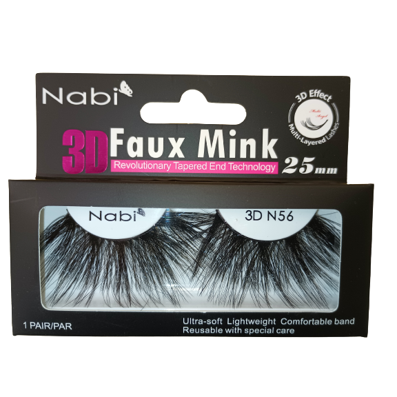 Nabi Cosmetic - Wholesale False/Fake Eyelashes - 3D N56 - Nabi 3D Faux Mink Eyelash 25mm 12PCS/PACK0