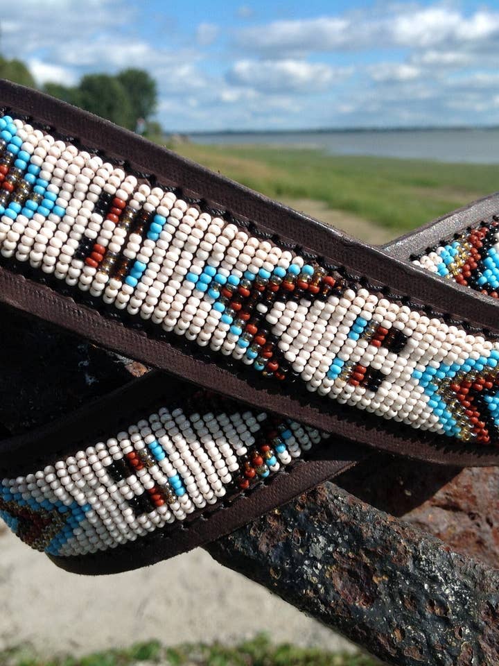 Vit och blå pärlad masai maasai masaai läderbälte för wholesale av Delight merchants