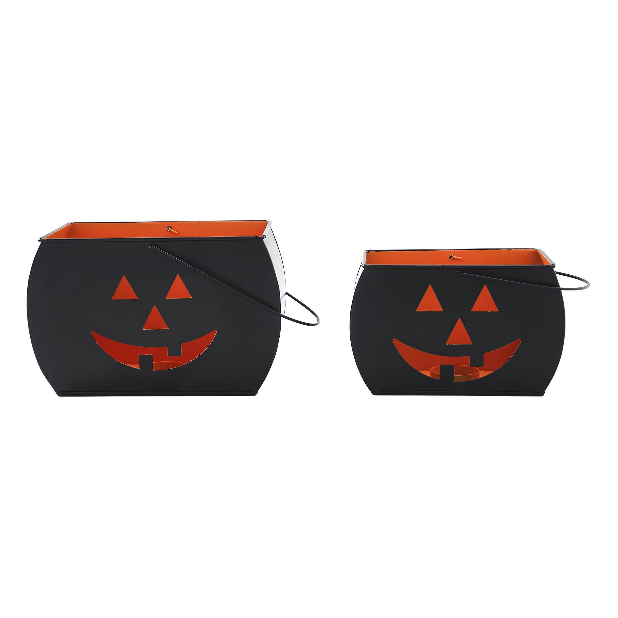 VHC Brands - Vente Bougeoirs - Porte-bougies chauffe-plat noirs d'Halloween pour bonbons ou sort, lanternes votives effrayantes, ensemble de 2 pour la décoration d'automne.2