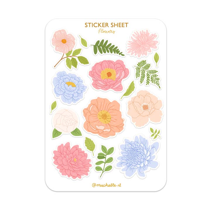 A6 sticker sheet - illustration flowers for wholesale by Muchable