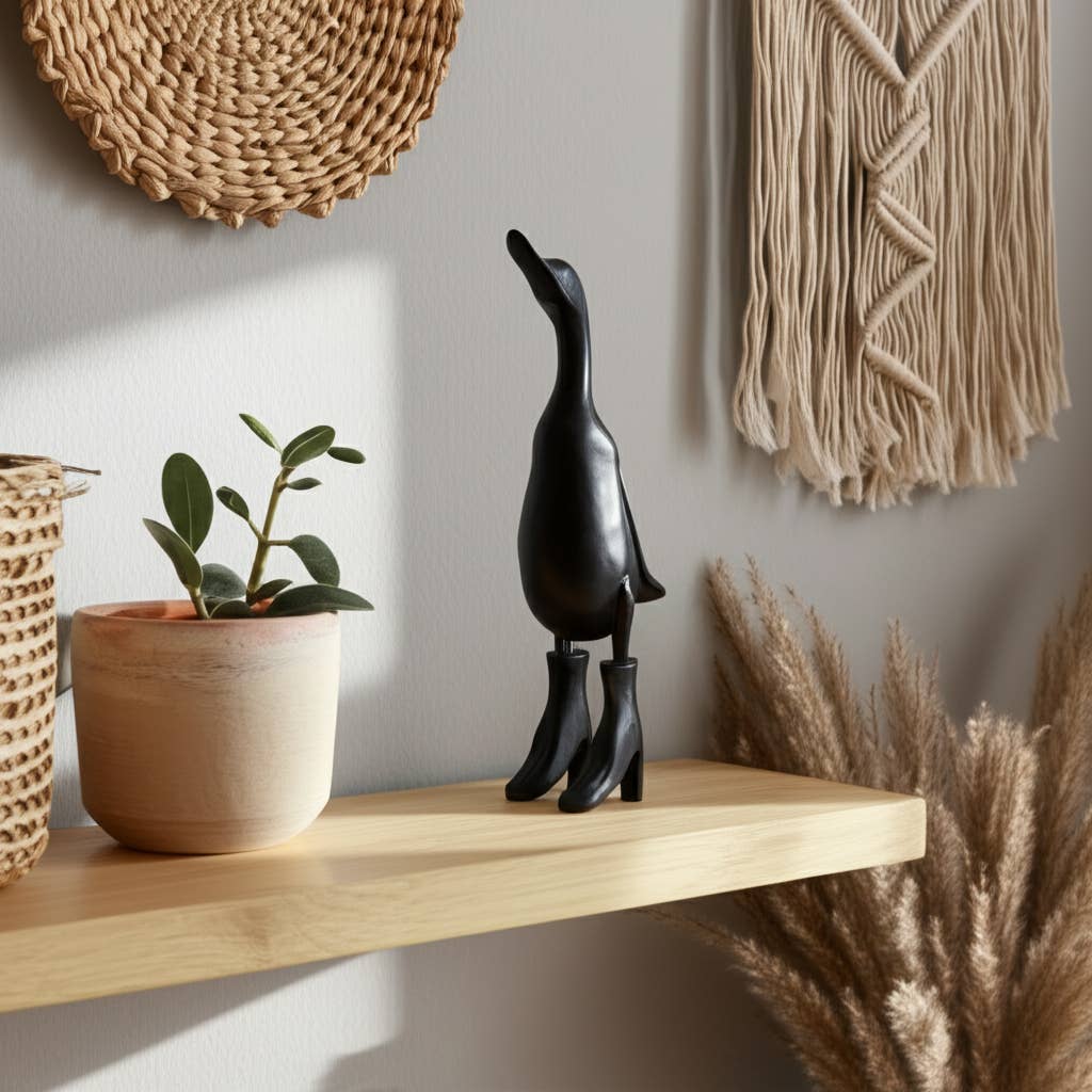 Sagebrook Home - Wholesale Decorative Figurine - Bamboo Wood Duck in Rainboots Figurine - Black, 20 in.13