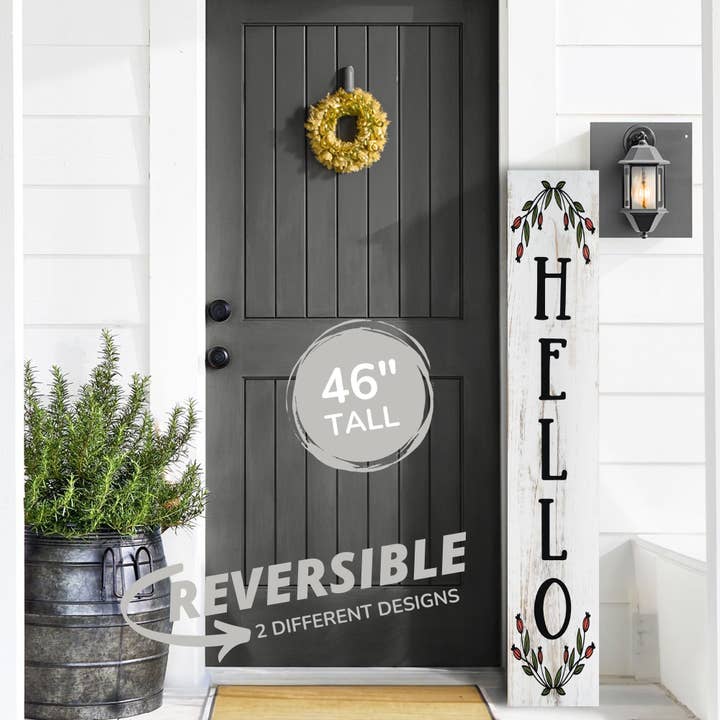 Floral Hello Porch Leaner Welcome Sign for wholesale by 9th Letter Press