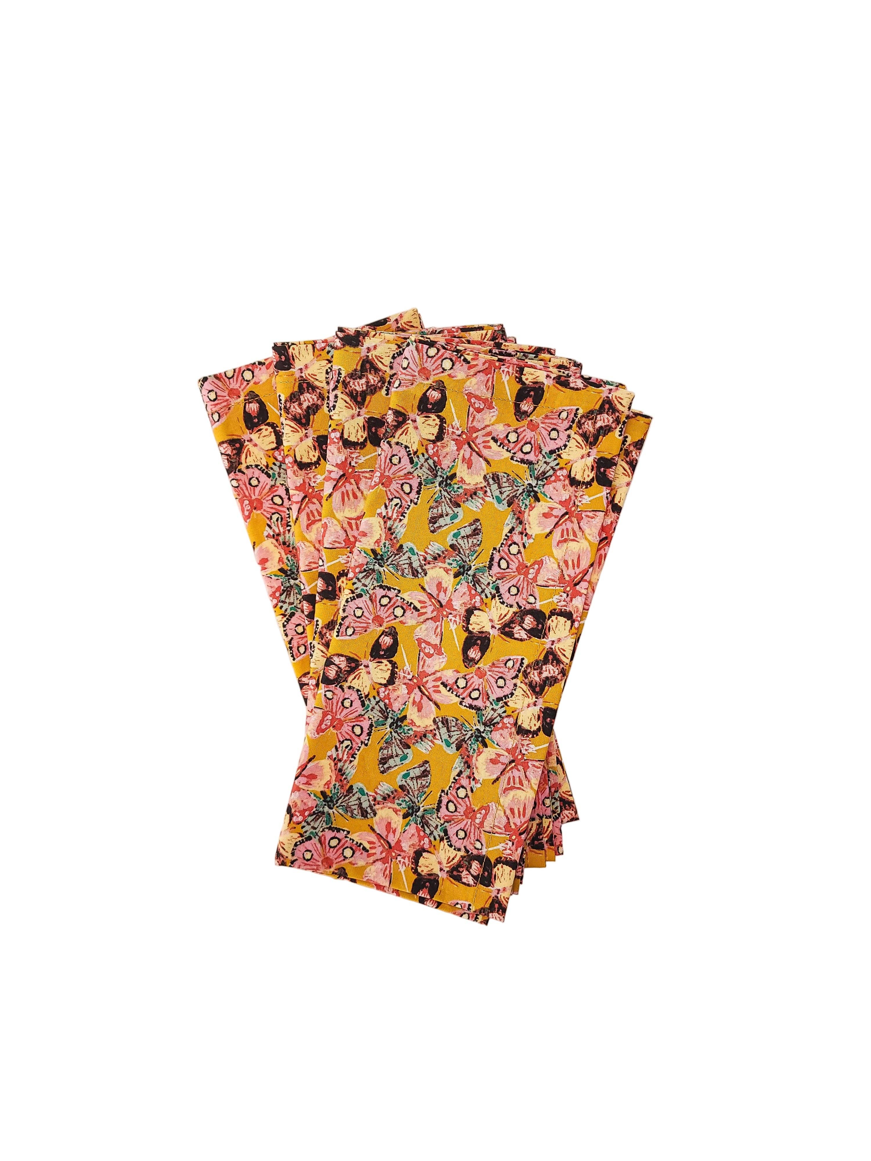 90 West Linen Co. - Wholesale Dinner & Cloth Napkin - Golden Butterfly Cloth Napkins, Set of 49