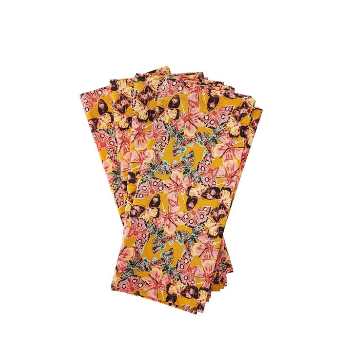 90 West Linen Co. - Wholesale Dinner & Cloth Napkin - Golden Butterfly Cloth Napkins, Set of 49