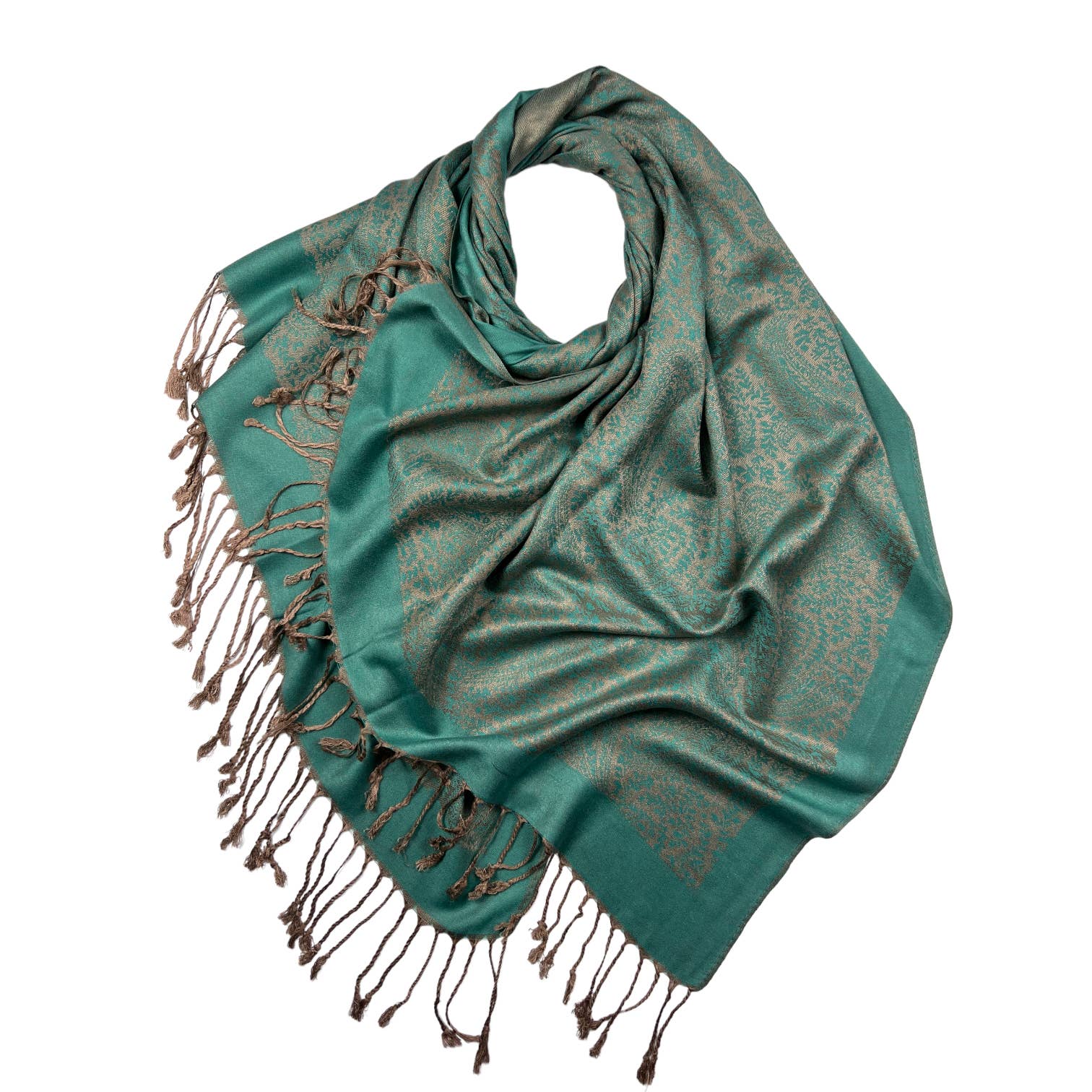 London Scarves - Wholesale Scarf - Women's - Plain pashmina with paisley print finished with fringes10