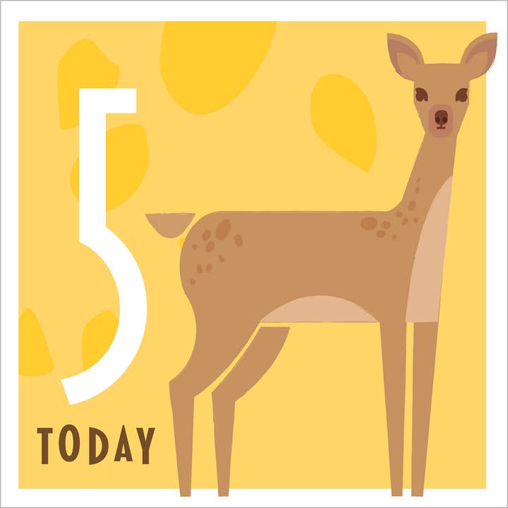 5-års fødselsdag lykønskningskort med hjorteillustration for engroshandel hos Dyson Design