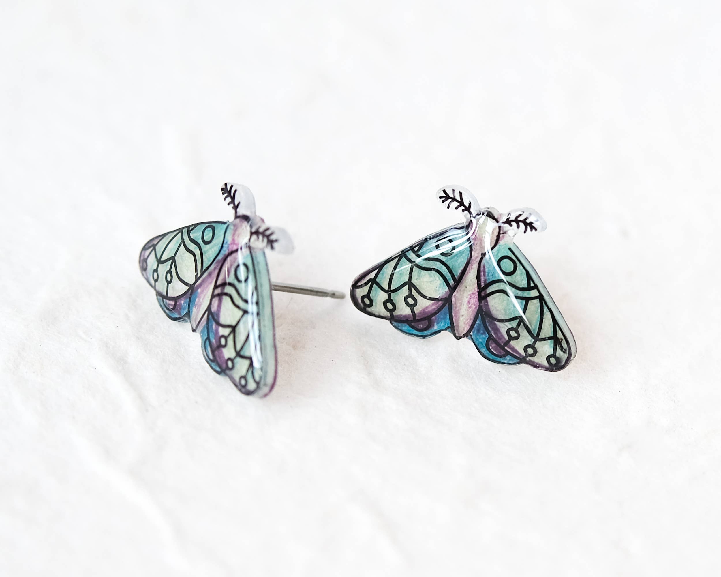 Poptone Co. - Wholesale Stud/Post Earrings - Green Forest Night Moth Stud Earrings6