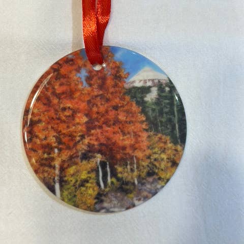 Fall Red Aspen Trees Ceramic Ornament for wholesale by Duck Girl Art