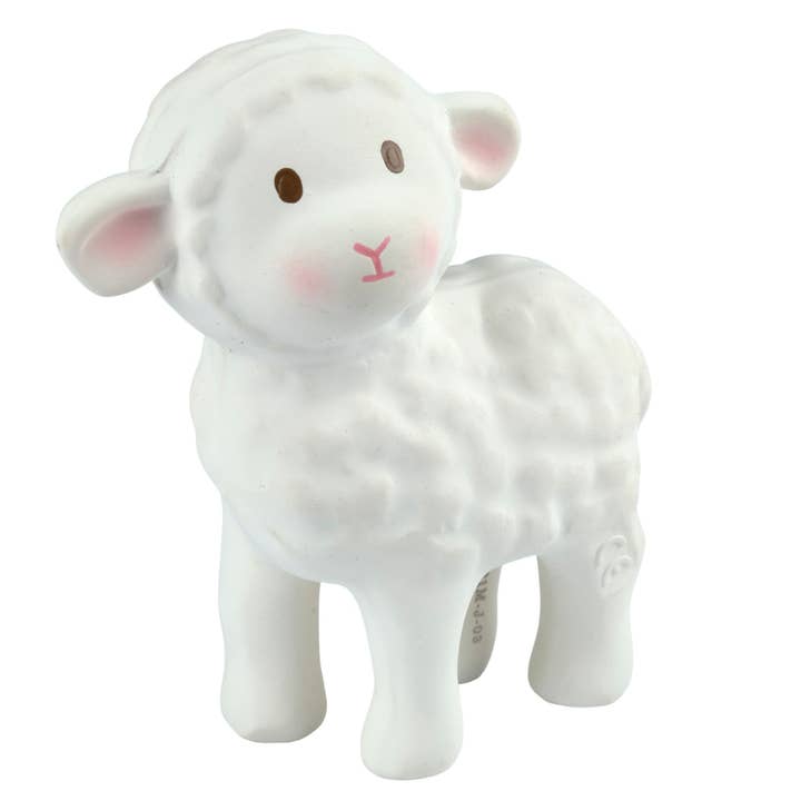 Bahbah the Lamb Organic Rubber Teether, Rattle & Bath Toy for wholesale by Tikiri Toys LLC