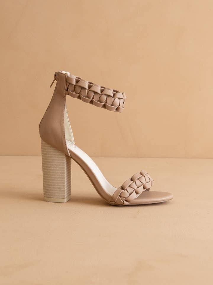 The Melody Dusty Nude | Braided Two Band Block Heel for wholesale on Faire