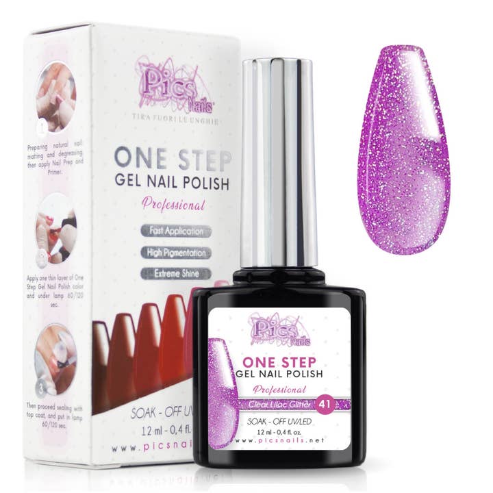Pics Nails - Wholesale Nail Polish - One Clear Lilac Glitter 41 Semipermanent Nail Polish - 12 ml | Semipermanent 3in1 UV/LED Ultra Glossy