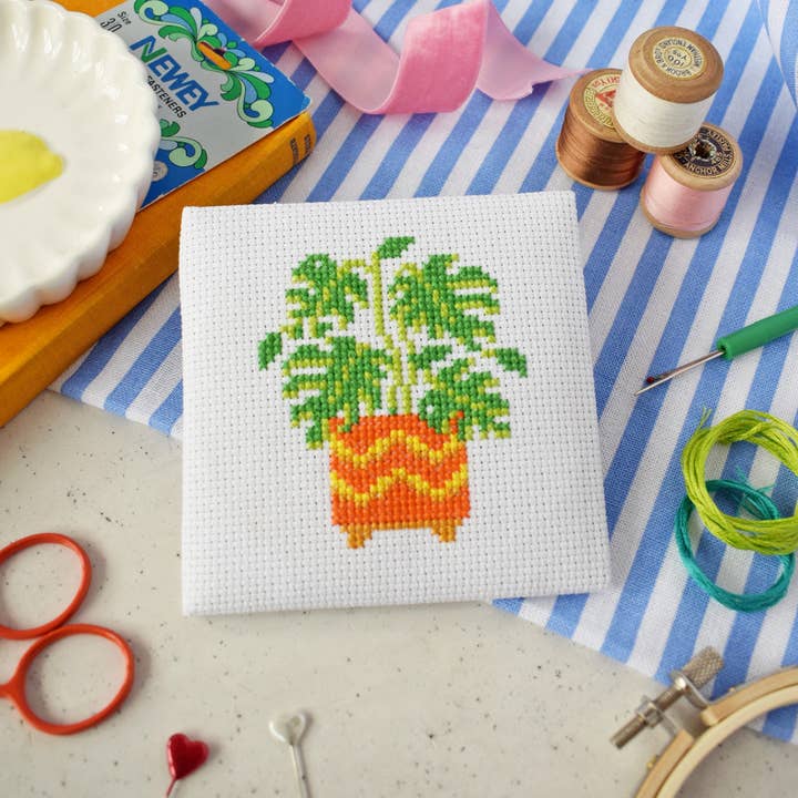 'Monstera' Mini Cross Stitch Kit for wholesale by The Make Arcade