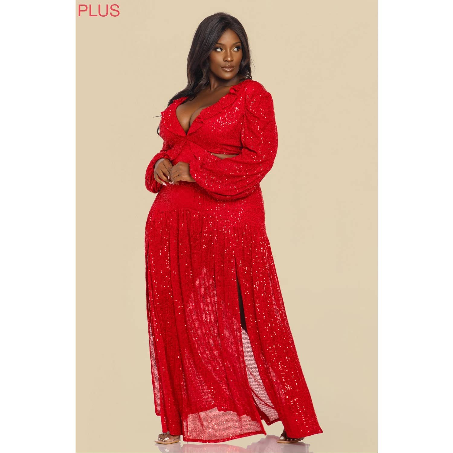 The Sang - Wholesale Dress - Women's - SD381122-P SEQUINS LONG SLEEVE MAXI DRESS PLUS SIZE9