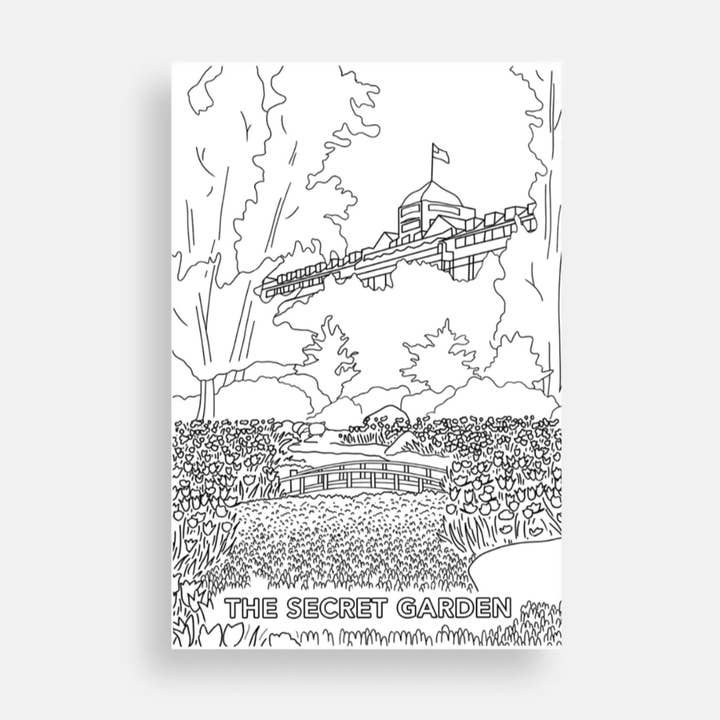 Coloring Postcard - Grand Hotel Secret Garden for wholesale by Mackinac Memories
