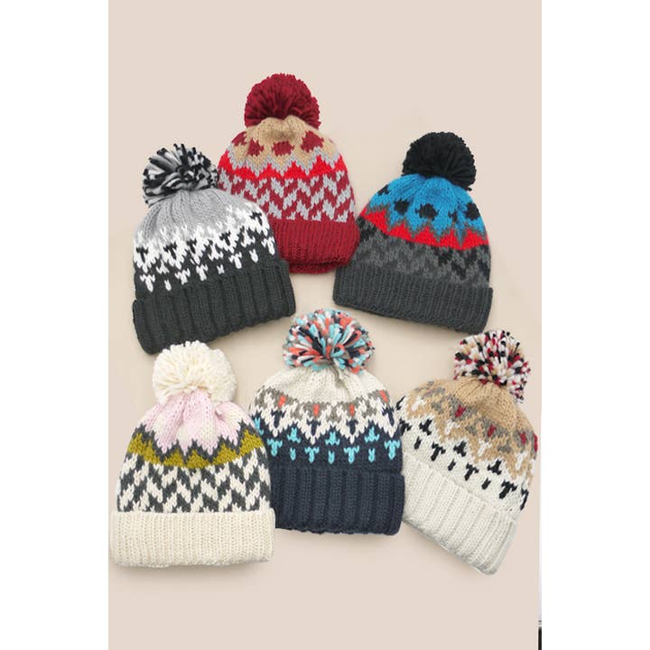 JOSSLYN by wall to wall - Wholesale Beanie - Women's - CHEVRON KNIT POM BEANIE | 40BN9076