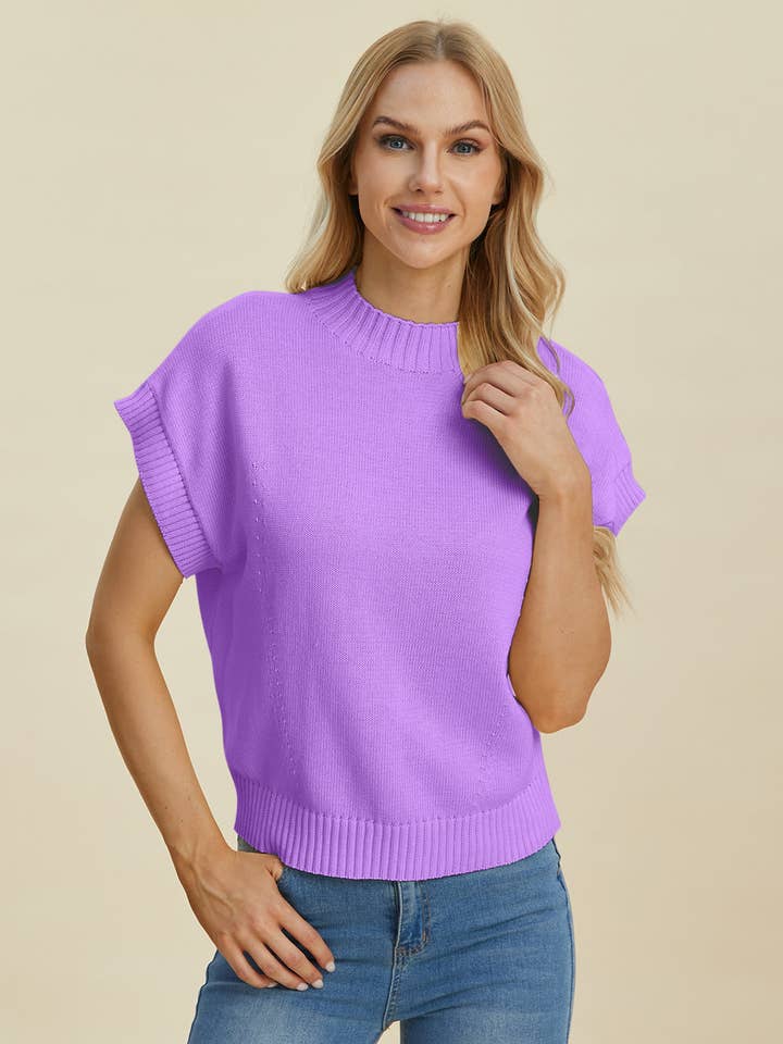 ClassiQ - Wholesale Knit Sweater - Women's - Double Take Full Size Mock Neck Short Sleeve Sweater21