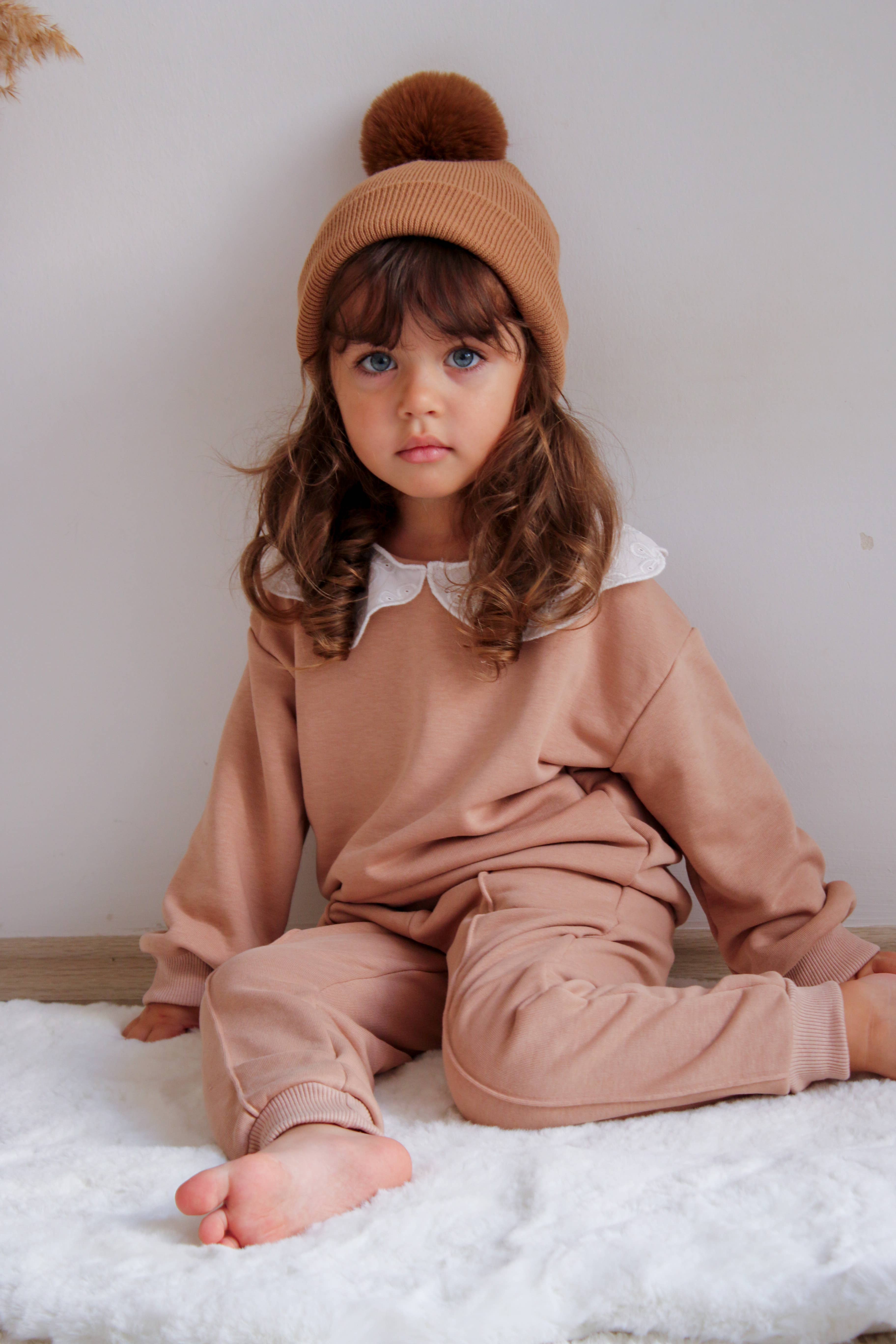 Single Pom Pom Baby/Kid's Brown Beanie Hat 0-8 Years for wholesale on Faire1