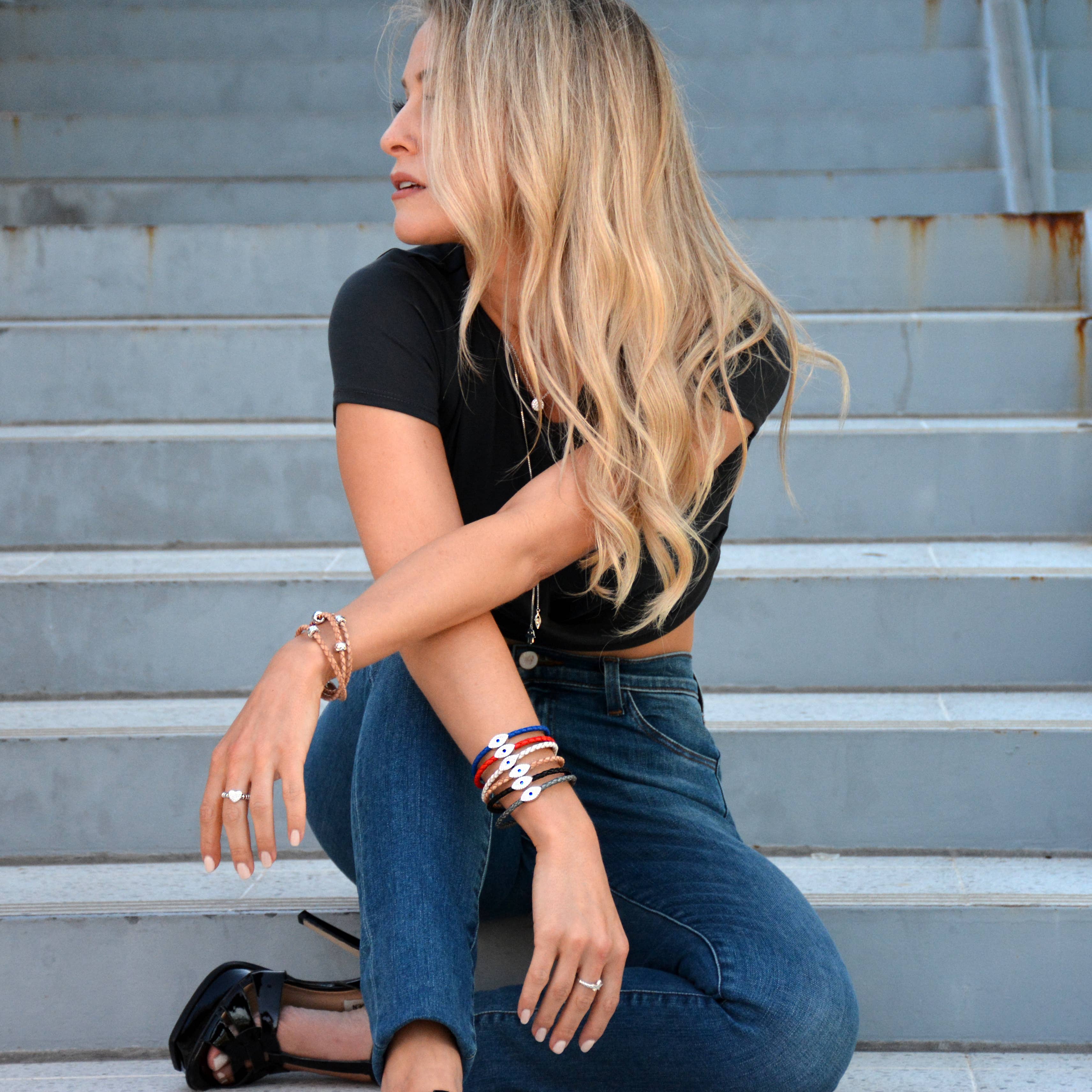 Liza Schwartz Jewelry - Wholesale Charm/Dangle Bracelet - Evil Eye Sapphire Bracelet Gold - Click for Color Options4