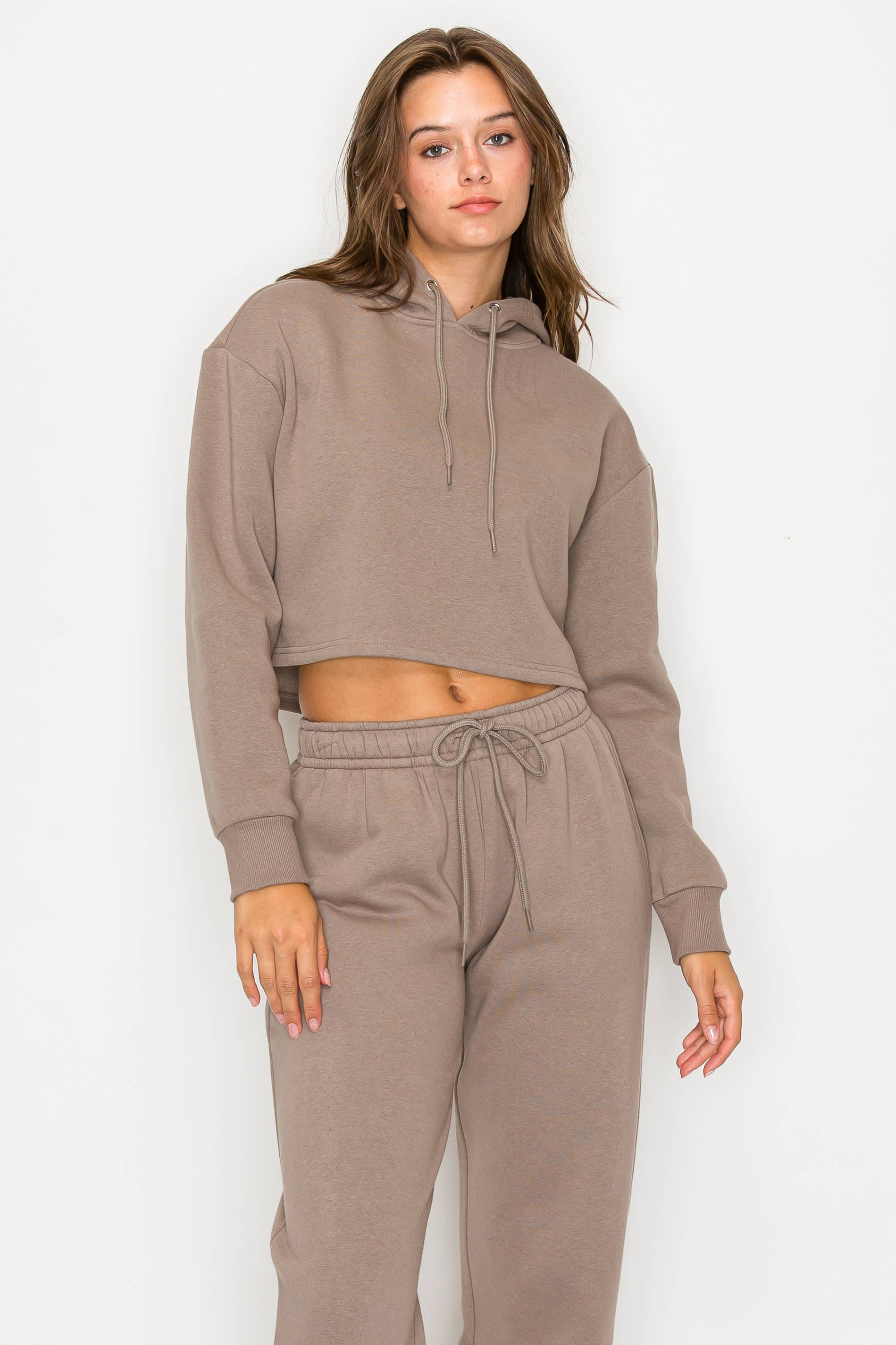 Color 5 - Wholesale Hoodie - Women's - Solid color fleece lined crop pull over hoodie jacket 27