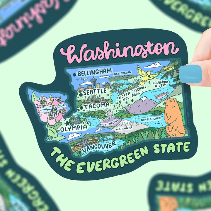 Washington Map Evergreen State Seattle Decal Vinyl Sticker for wholesale by Turtle's Soup