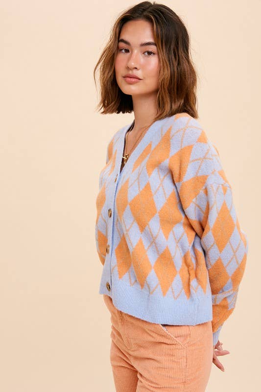 In Loom – Cardigan - Mulher por atacado – CARDIGÃ JACQUARD COM PADRÃO ARGYLE0