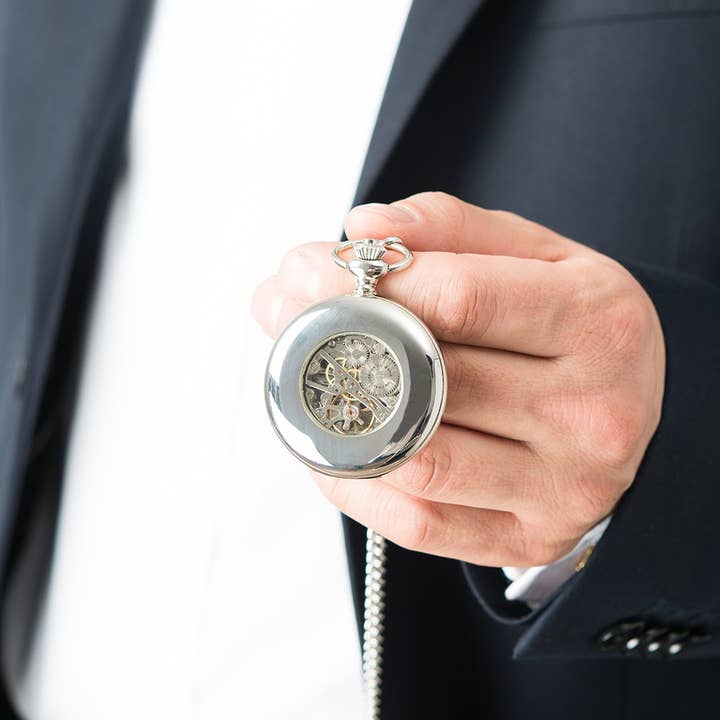 Weddingstar Inc. - Wholesale Zakhorloge - Heren - Zilveren mechanisch zakhorloge en fob