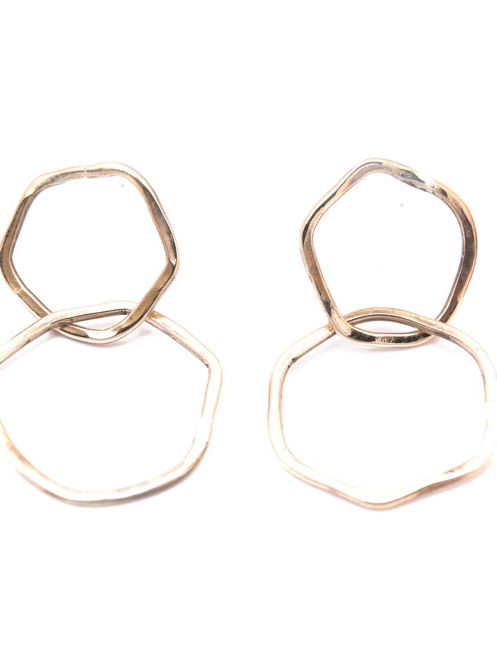Brincos Drifter Bronze Silver Stud Duplos Longos por atacado de Union Studio Metals