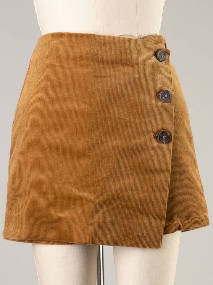 I-FS6003-Side Button Up Wrap Corduroy Skort for wholesale by Fascination by Intrend