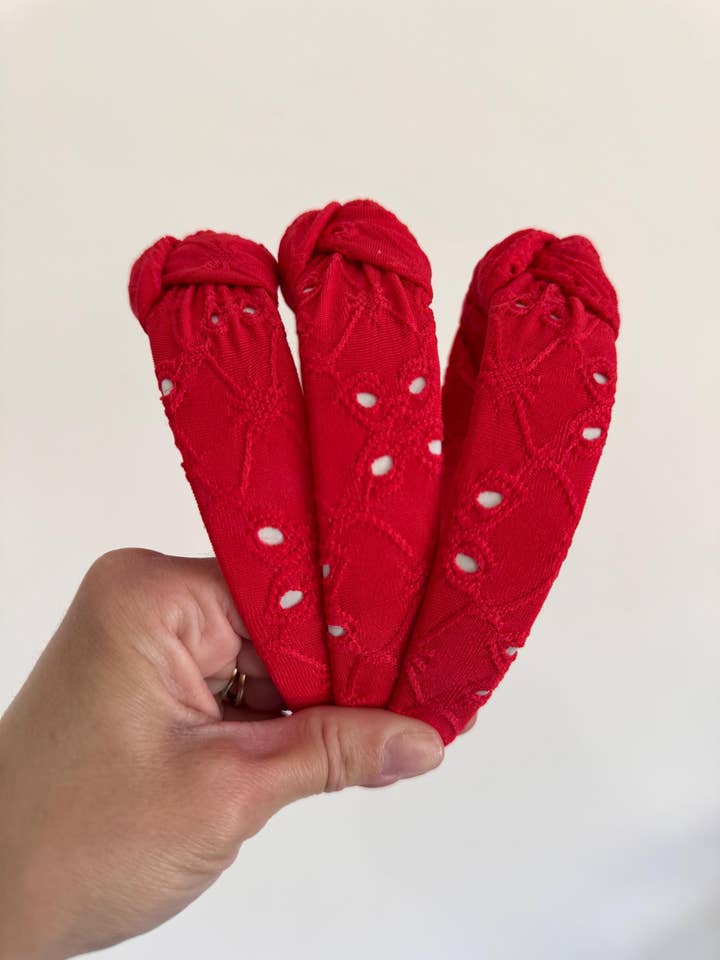 Red Eyelet Patriotic Hard Hair Headband for 4th of July for wholesale by Brynnbands