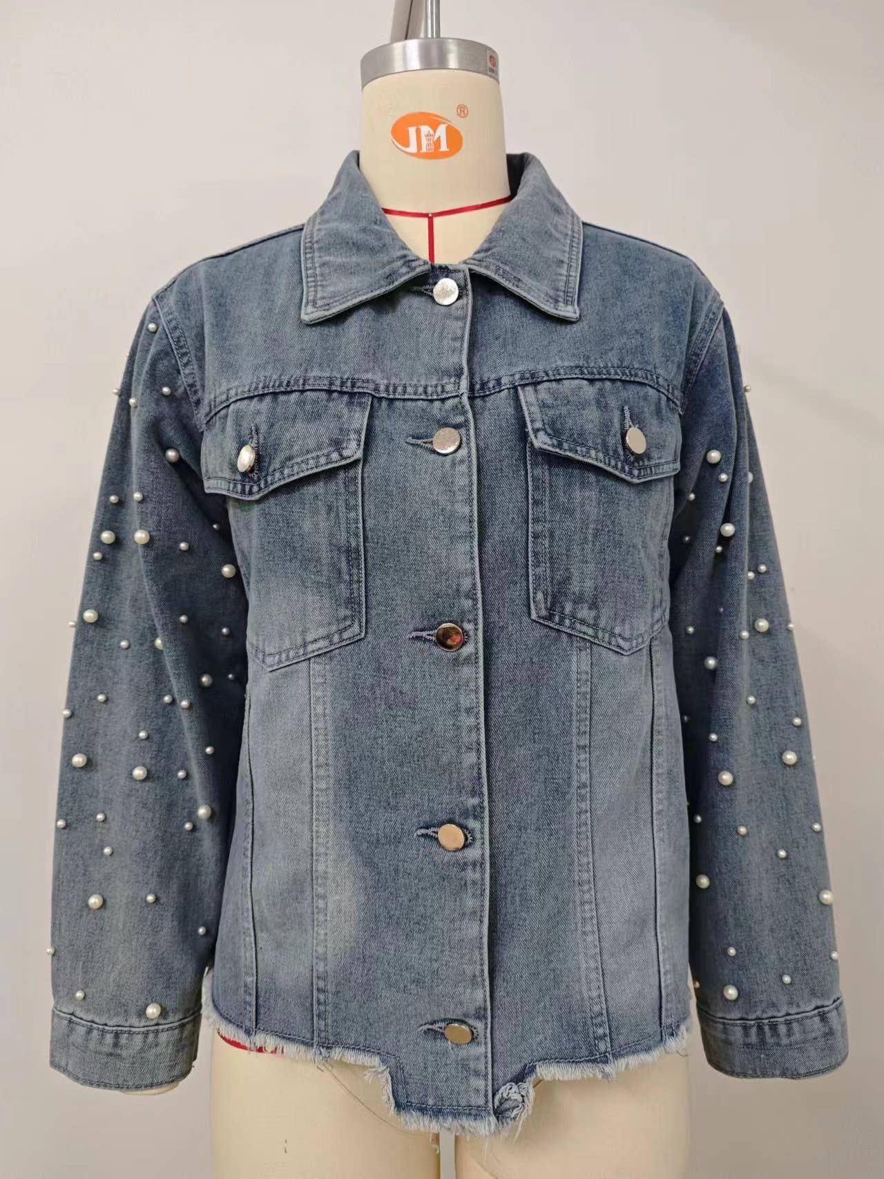 Lily Clothing - Wholesale Denim Jacket - Women's - Washed beaded long-sleeved casual denim jacket5
