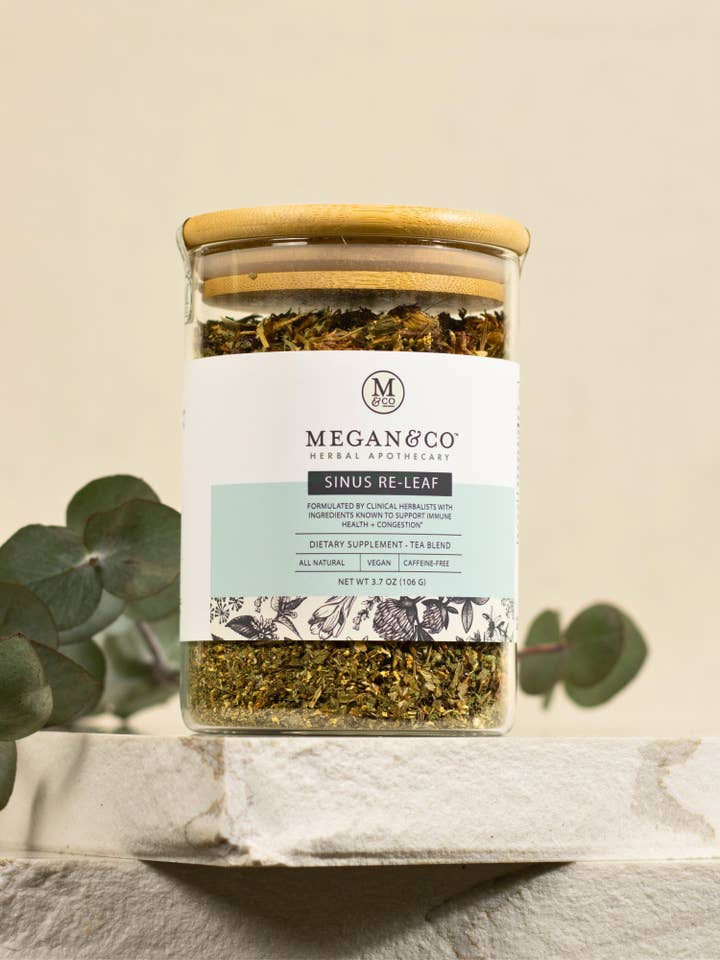 Sinus Re-Leaf Tea Blend (106g) – Loose Leaf Herbal Tea for Sinus, Throat & Respiratory Support for wholesale by MEGAN & CO. Herbal Apothecary