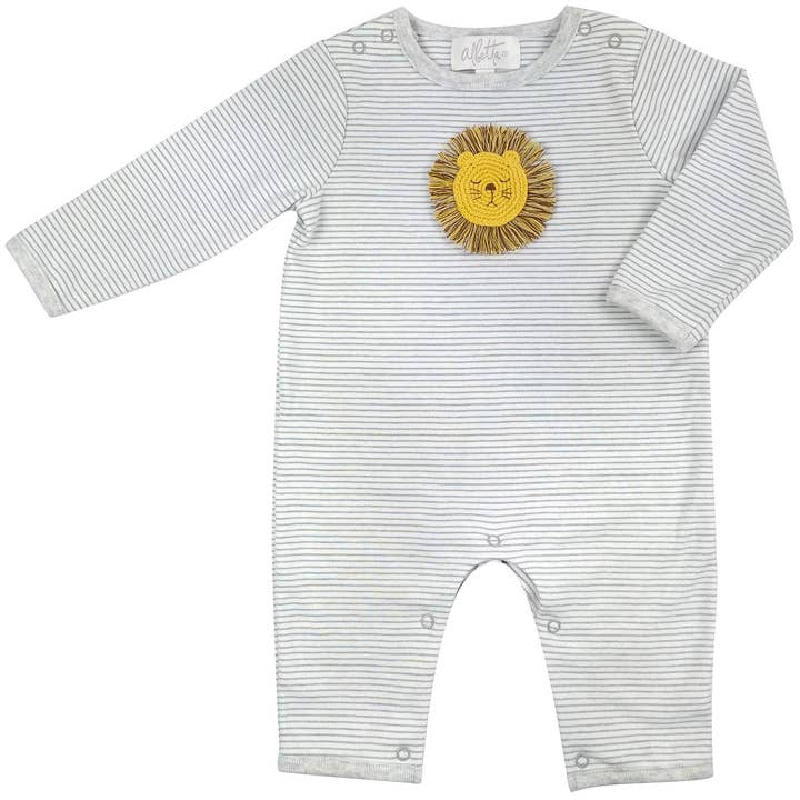 Albetta Crochet Leo Lion Grey Stripe Babygro Romper for wholesale by Maison Sunny