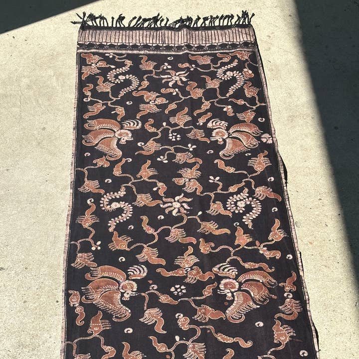 Office Objets - Wholesale Coverlet - Black and brown printed batik, Indonesian ceremonial fabric 185x5026