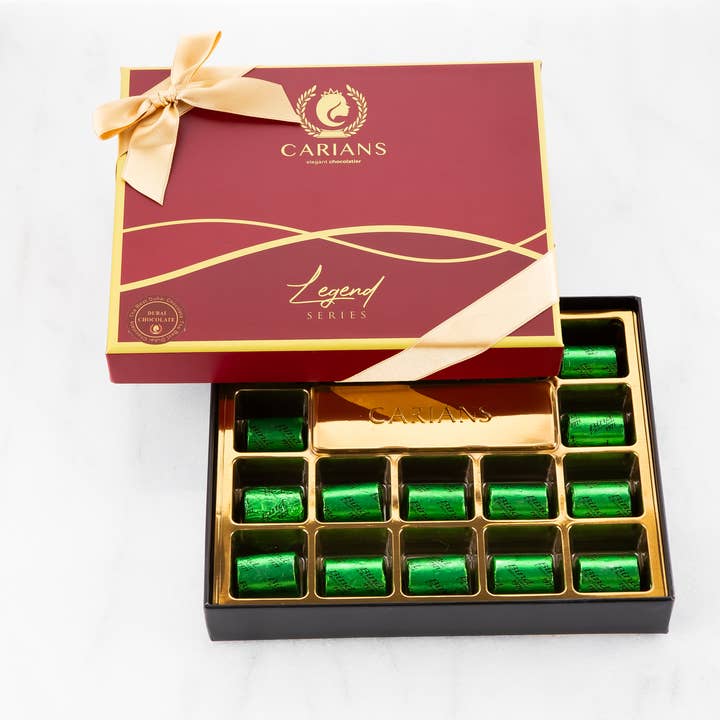 Carian's Bistro Chocolates - Wholesale Chocolate Box - Viral Dubai Chocolate Gift Box with Gold Ribbon Wrapped11