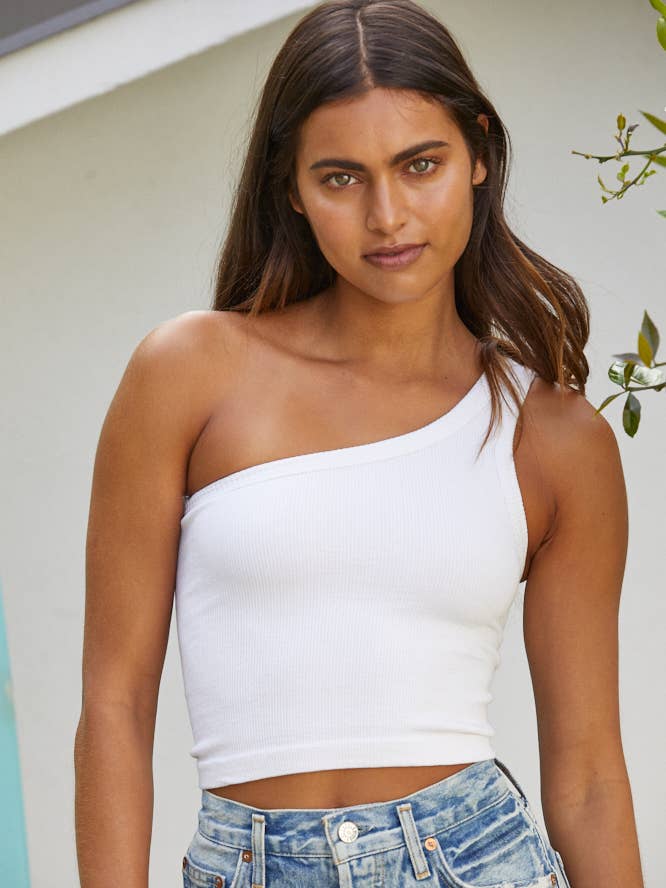 S1093N | High Quality Seamless One Shoulder Ribbed Top for wholesale by By Together