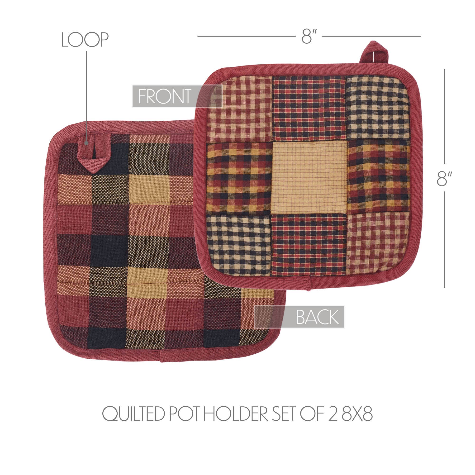 VHC Brands - Vente Gants de cuisine/maniques - Lot de 2 porte-casseroles Primitive Check de Heritage Farms, 8 x 83